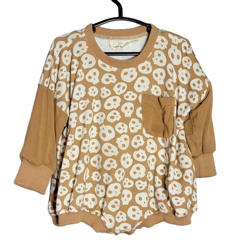 Little Joy Co Kids Tan Skull Print Bamboo Bubble Romper Bodysuit 6-9M Oversized